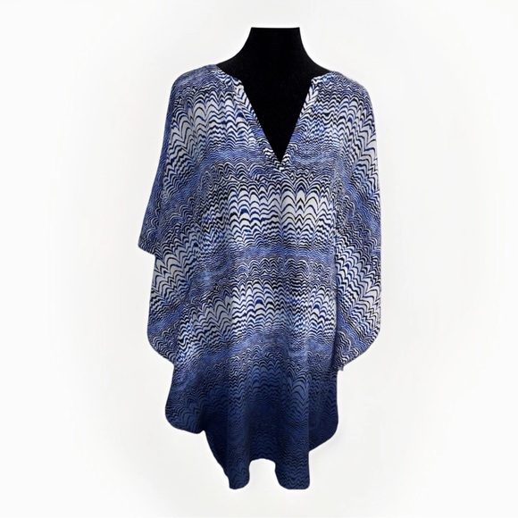 Trina Turk Other - Trina Turk 100% Silk Blue Waves Beach Cover Up/V-Neck Dress w/Dolman Sleeve SZ 4